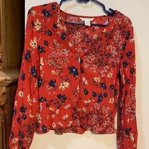Cute red floral crop top
